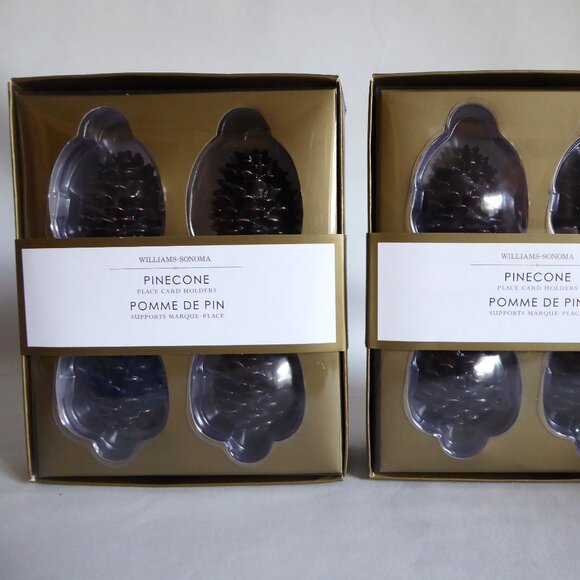 2013 WILLIAM SONOMA PINECONE METAL PLACE CARD NAME HOLDERS (NEW) 2 BOXES (8 QTY) - Picture 1 of 3